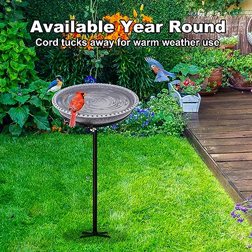 BIRD WISH Heated Bird Bath, Stable 5-Prong Metal Base Thermostat Control Weather Resistance All Seasons Available 75W Heated Bird Baths for Outdoors for Winter Garden Yard Patio Lawn, Spotted Grey - color: Spotted Grey