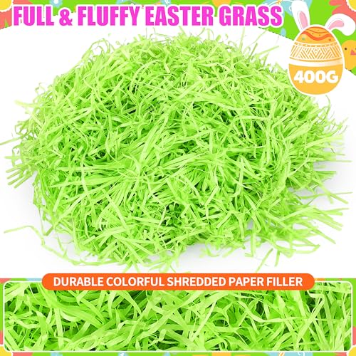 Seifar 14oz/400g Green Easter Grass Basket Filler, Recyclable Shred Paper Shred Fillers Easter Basket Grass for Easter Gift Basket Gift Wrapping Party Decorations - color: Green, size: 400g