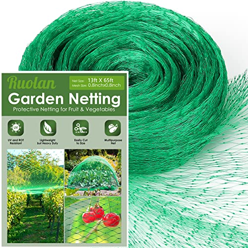 13X65Ft Bird Netting for Garden Protect Vegetable Plants and Fruit Trees,Plastic Trellis Netting for Birds, Deer,Squirrels and Other Animals - size: 13X65