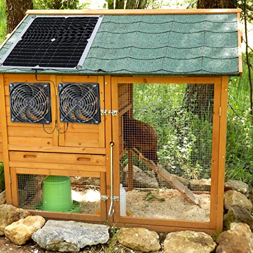 Riakrum 20W 16V Solar Panel Exhaust Fan Kit USB Portable Solar Powered Fan Summer Outdoor Waterproof Ventilator Fan for Chicken Coops, Greenhouses, Camping Exhaust (2 Sets)