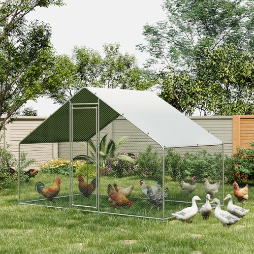 Large Metal Chicken Coop, Large Chicken Pen, Chicken Runs for Yard with Waterproof and Anti-UV Cover, Duck Rabbit House Outdoor (9.8'L x 6.5'W x 6.5'H) - size: 118.1"L x 77.2"W x 78.4"H