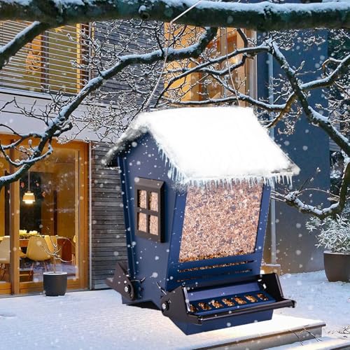 Squirrel Proof Bird Feeders for Outdoors with Weight-Activated, Metal 5LB Large Wild Bird Feeders for Cardinals,Blue Jay,Finch, Weatherproof Durable Hanging Bird Feeder for Backyard,Garden