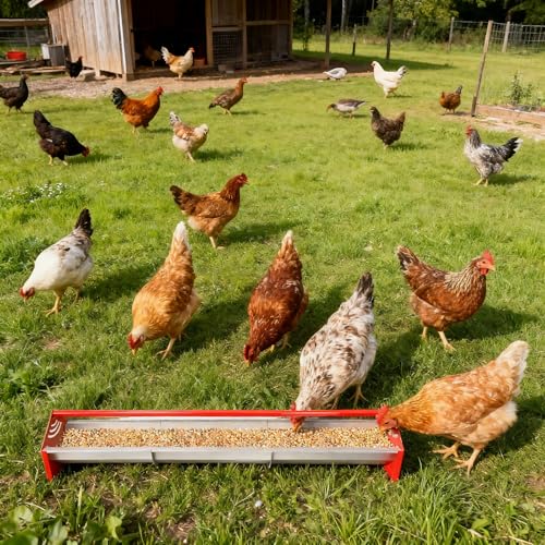 47" Chicken Trough Feeder - Galvanized Steel Feed Trough with Drainage Holes & Red Crossbar for Chicken, Duck, Turkey | Heavy Duty, Rust-Proof & Easy-Clean Design - color: Green