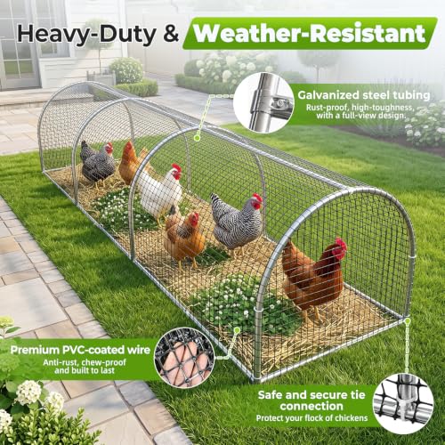 Chicken Run Tunnel Metal Chicken Pen Outdoor Poultry Cage | Galvanized metal chicken enclosure, portable chicken run extension, outdoor rabbit enclosure for poultry small animals
