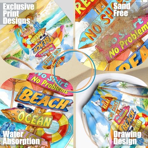 Funny Beach Towel Backpack 2 in 1 Colorful Print Convertible Drawstring Towel Bag for Beach Lover - color: Love Beach Multi