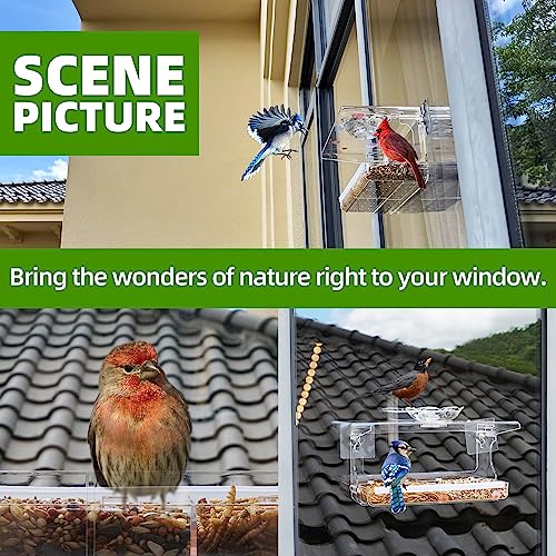 WENMIXER Window Bird Feeder with Non-Marking Self-Adhesive Hooks, Clear and Transparent, Outdoor Wild Bird Watching Gift, Garden Decor (Standard) - style: Standard
