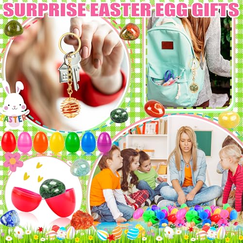 OCTERIC 24 Pcs Easter Basket Stuffers, Prefilled Easter Eggs with Gemstone Crystals Natural Crystal and Rock Stones Collection Set Easter Party Favors for Egg Hunt Kids Classroom Prize Supplies