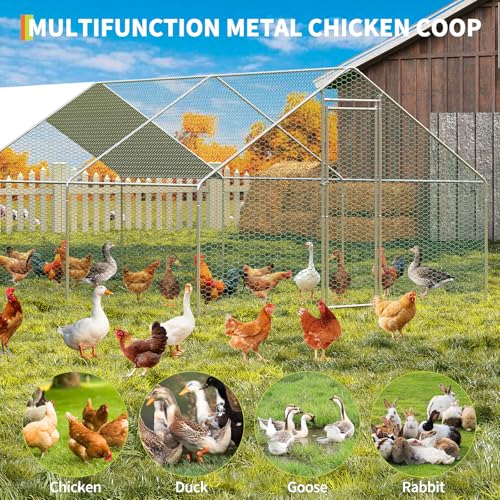 Large Metal Chicken Coop, Large Chicken Pen, Chicken Runs for Yard with Waterproof and Anti-UV Cover, Duck Rabbit House Outdoor (9.8'L x 19.7'W x 6.5'H) - size: 231.5"L x 120.1"W x 78.0"H