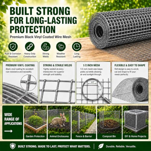 Hardware Cloth 1/2 inch Chicken Wire Fencing 48 x 100 Ft 19-Gauge | Hot-dip Galvanized After Welding Chicken Wire Mesh Roll Rat Wire Gopher Mesh Garden Fencing - size: 1/2inch 48''x100'