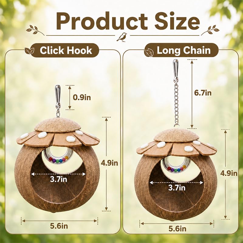 Handcrafted Coconut Bird Nest and Breathable Cage Hide Hut, Multi-Purpose Bird Cage Accessories, Suitable for Parakeets, Budgies, Lovebirds, Parrots, Hamsters and Small Pets