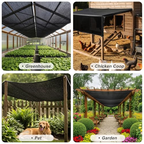 SUNNY GUARD Sun Shade Cloth, 6 x 8 FT Black HDPE Mesh | 85-95% Breathable shade cover creates a cooler space for plants, vegetables, greenhouses, patios, chicken coops, and kennels - color: 90 SHADE-BLACK, size: 6 FT x 8 FT