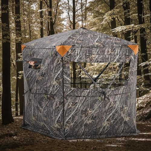 VEVOR Hunting Blind，See Through Ground Blinds with Carrying Bag, 360 Degree Portable Camouflage Tent，Durable Concealed Shelter with Silent Side Door and Window, for Turkey and Deer - size: 6-7 Person（288° See Through ）