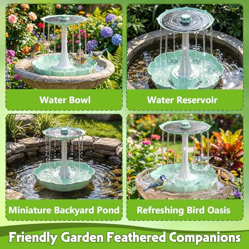 Solar Power Bird Bath Fountains Pump, Blue 2-Tier Cascade Water Feature for Outdoor Garden, Outside Pedestal Birdbath Kit for Yard Decoration & Wild Birds Feeding