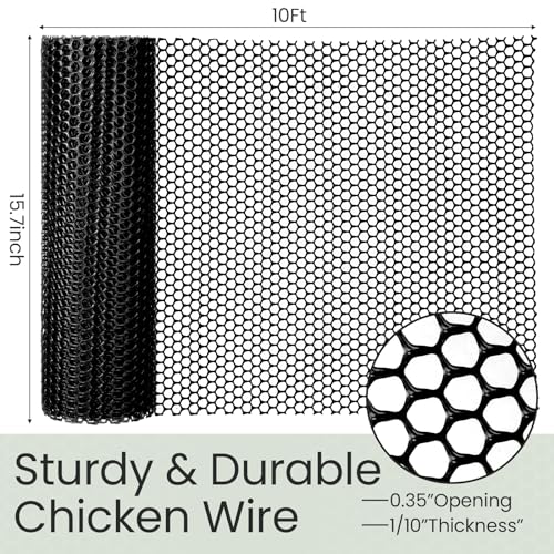 6 Rolls Plastic Chicken Wire Fencing Mesh 120 x 15.7 Inch Each Plastic Mesh Fence with Zip Ties Hexagonal Poultry Netting Garden Fencing Cat and Bird Netting (Black) - color: Black