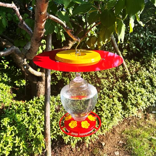 Metal Hummingbird Feeder Shade Cover,11.2 Inch Bird Feeder Umbrella,For Hummingbird Oriole Feeder Sun And Rain Cover.Yellow And Red