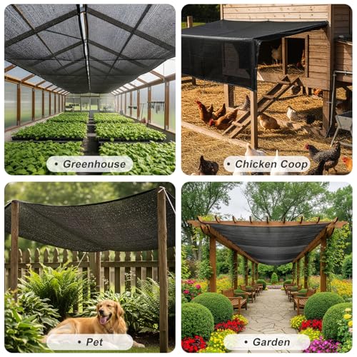 SUNNY GUARD Sun Shade Cloth, 6 x 12 FT Black HDPE Mesh | 65-75% Breathable shade cover creates a cooler space for plants, vegetables, greenhouses, patios, chicken coops, and kennels - color: 70 SHADE-BLACK, size: 6 FT x 12 FT