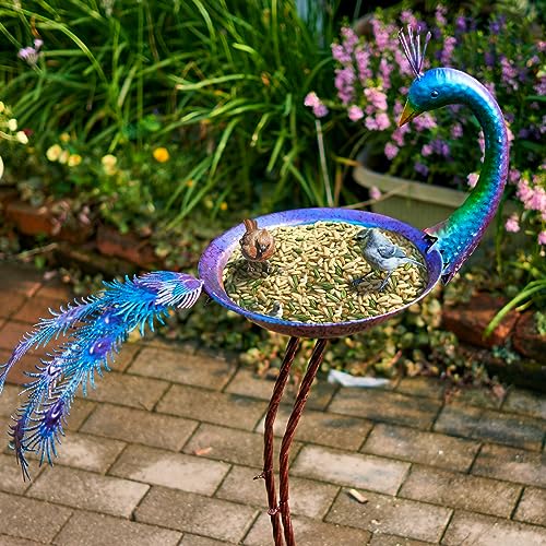 12.8" W*38.2" H Peacock Bird Bath,Metal Bird Bath Bowl,Outdoor Bird Bath | Bird Baths for Outdoors, Metal Bird Feeder Seed Trayr,Garden Lawn Yard Decor - color: multicolor-B