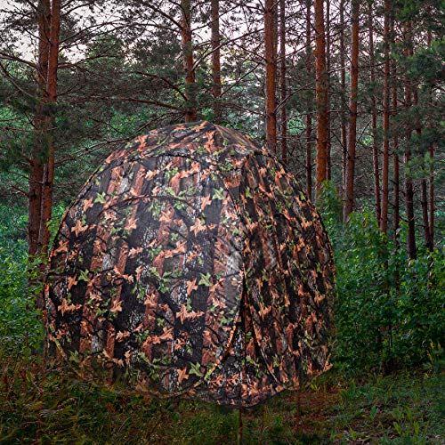 Tangkula 3 Person Pop up Ground Blind, Portable Hunting Blind with Mesh Windows, Carrying Bag & Ground Stakes, Camouflage Hunting Tent with Hub System, Camo Deer Blinds for Hunting - style: Oval Window