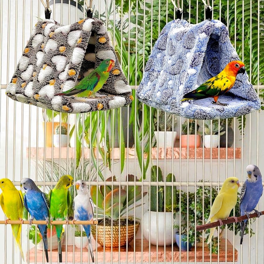 2 Pack Bird Nest Plush Snuggle Bird Hammock Hanging Bird Cave Parrot Sleeping Bed Shed Hut Hanging Tent for Budgie Finch Parakeet Cockatiel Cockatoo Lovebird-Loving Heart (Brown&Purple) - color: Brown&Purple(Loving Heart)