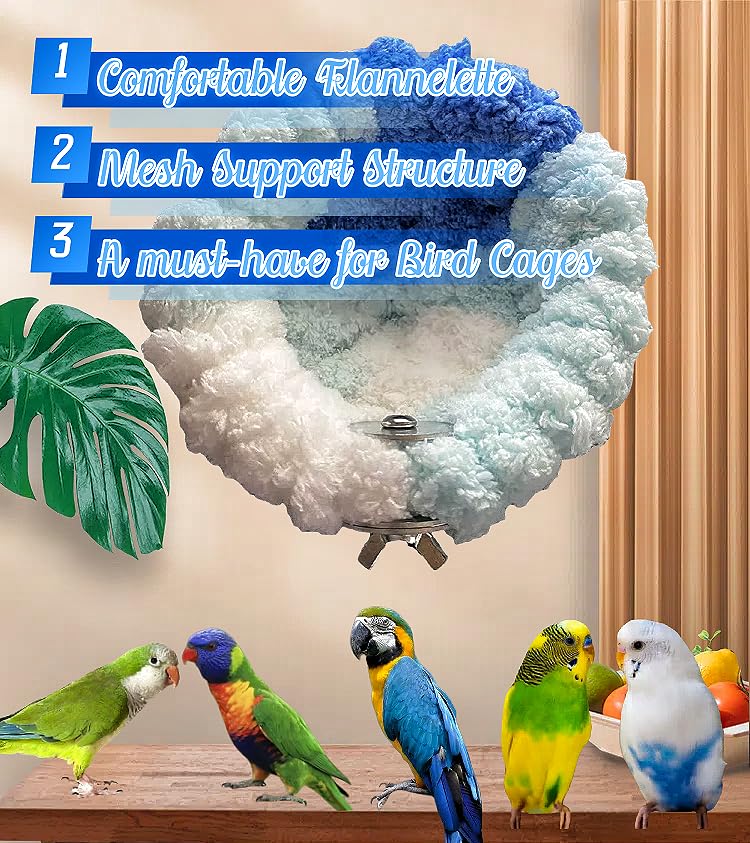 2 Pack Warm Bird Nest Bed for Cage Plush Hanging Parrot Bed Bird Snuggle Hut Hanging Sleeping Bird House for Parakeet, Conure, Budgie, Cockatiel, Lovebird, Finch, Hamster-Grey&Blue - color: Grey&Blue