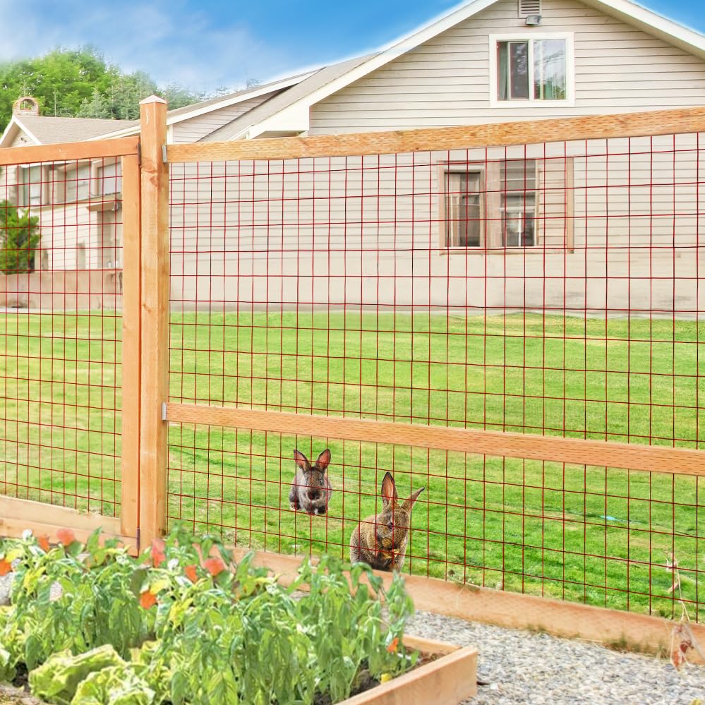 Red PVC Coated Welded Wire Fence 24" x 50' Roll, 2"x3" Mesh, 16 Gauge | Vinyl Coated Garden Fencing, Yard & Pet Barrier, Chicken Wire Fencing, Dog Enclosure Mesh, Vegetable Plant Protector - color: Red, size: 2''x3'' 16GA 24''x50'