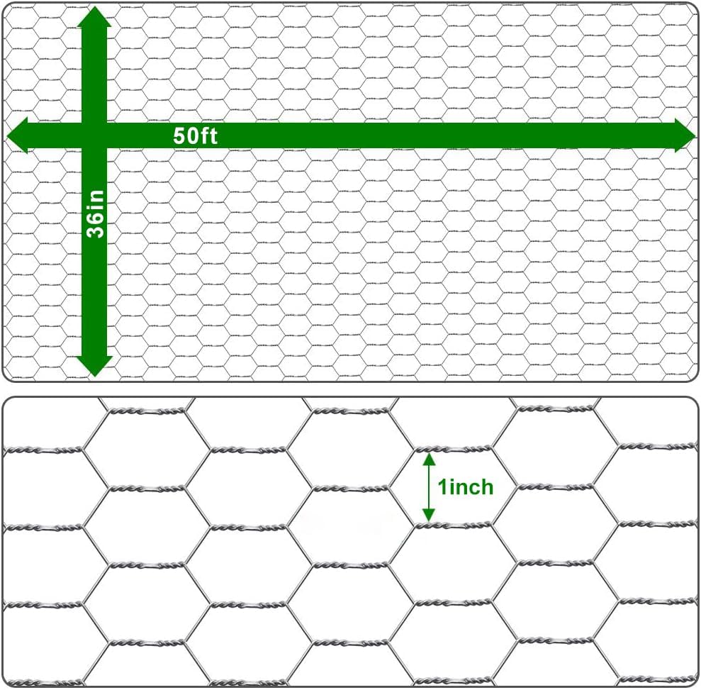 Amagabeli Chicken Wire Fencing 36inchx50ft Hexagonal Poultry Netting Galvanized Mesh Fence Chicken Netting Rabbits Pets Dog Cat Vegetable Garden fencing Barrier - size: 1" 36"x50'