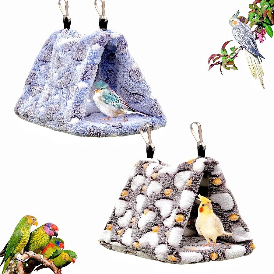 2 Pack Bird Nest Plush Snuggle Bird Hammock Hanging Bird Cave Parrot Sleeping Bed Shed Hut Hanging Tent for Budgie Finch Parakeet Cockatiel Cockatoo Lovebird-Loving Heart (Brown&Purple) - color: Brown&Purple(Loving Heart)