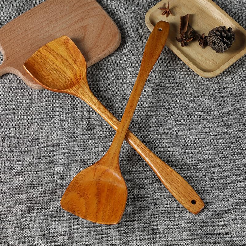 Linwnil Wooden Spatula for Cooking Nonstick, Kitchen Wok Spatula Utensil Set,15" Wooden Turner Serving Tool for High Heat Stirring in Nonstick Pans - color: Wooden