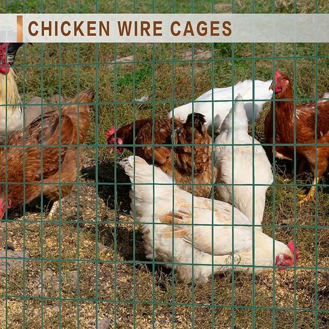 Tongmo 5 ft x 100 ft Green PVC Coated Chicken Welded Wire Fence, 16GA Garden Chicken Wire Fence Roll, Mesh Size 2" x 4" Hardware Cloth, Ideal for Yard Protection and Poultry Netting - color: Green, size: 5ft*100ft