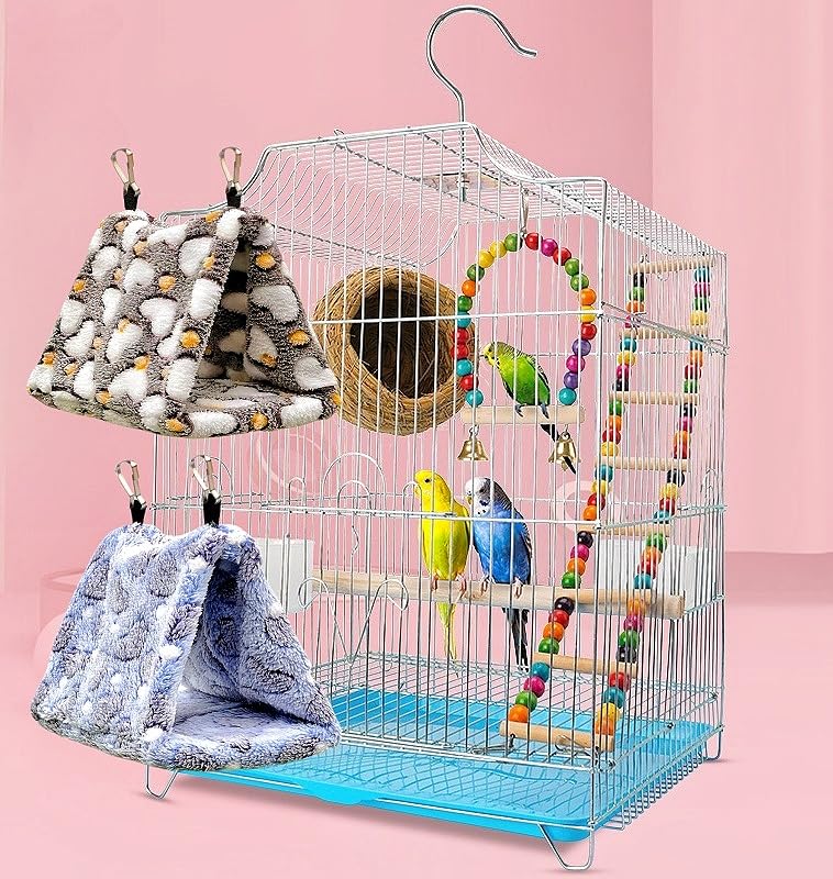 2 Pack Bird Nest Plush Snuggle Bird Hammock Hanging Bird Cave Parrot Sleeping Bed Shed Hut Hanging Tent for Budgie Finch Parakeet Cockatiel Cockatoo Lovebird-Loving Heart (Brown&Purple) - color: Brown&Purple(Loving Heart)