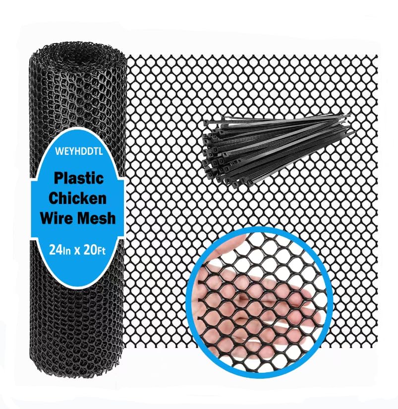 Plastic Chicken Wire Mesh - 24 in x 20 ft Black,Comes with 30 Twist Ties, Plastic Wire Mesh Fence for Dogs, Cats & Poultry - Garden Netting & Animal Barrier, Balcony Netting for Pets - WEYHDDTL - size: 24Inchx20Ft(0.3"Opening)