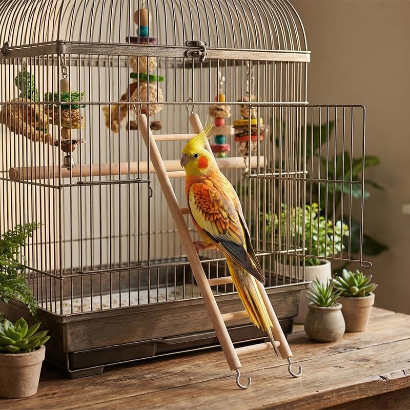 3 Pcs Bird Ladder for Cage Wooden Bird Ladder, Flexible Climbing Bird Toys Hanging Bird Cage Ladder for Parakeets Parrots Cockatoo Lovebirds, Hanging Bird Cage Ladder