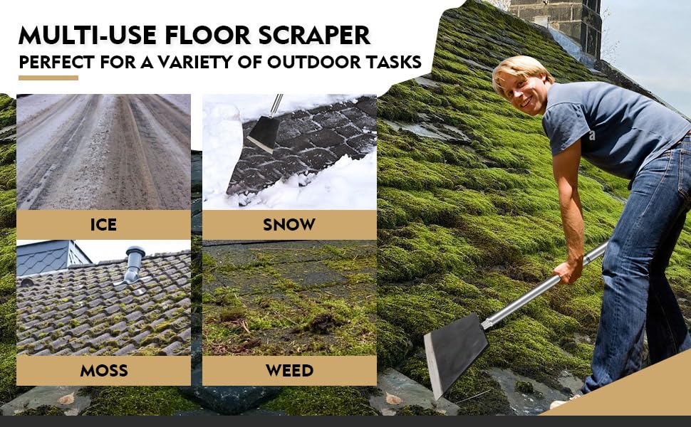 Garden Shovel, Floor Cleaning Scraper Tool, Snow Shovel Ice Scraper | 47 inch Weed Removal Tool with 3 Sections Long Handle for Moss,Sidewalks, Driveway Yard Working - Heavy Duty