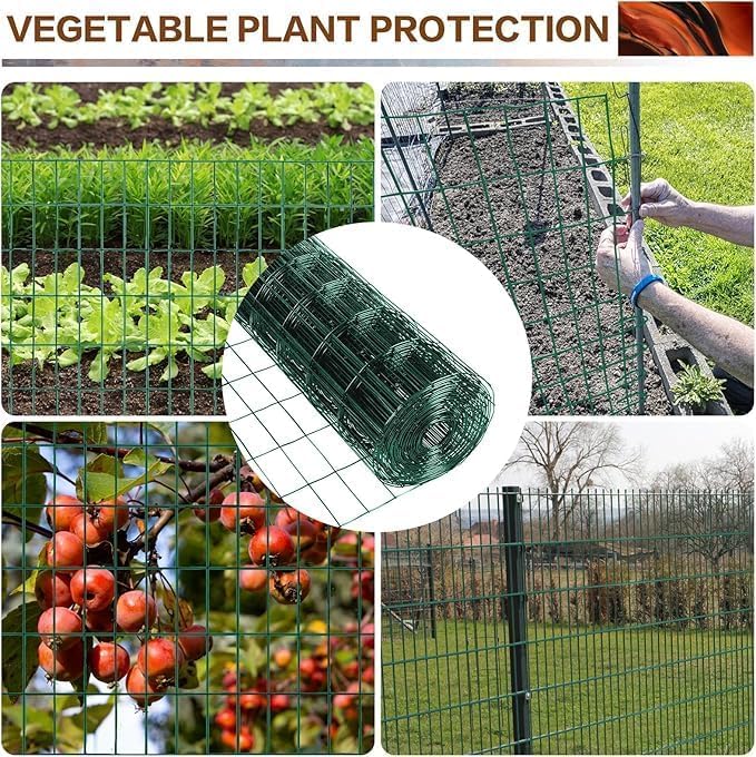 Tongmo 5 ft x 100 ft Green PVC Coated Chicken Welded Wire Fence, 16GA Garden Chicken Wire Fence Roll, Mesh Size 2" x 4" Hardware Cloth, Ideal for Yard Protection and Poultry Netting - color: Green, size: 5ft*100ft