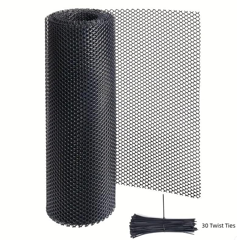 Plastic Chicken Wire Mesh - 8 in x 10 ft Black,Comes with 30 Twist Ties, Plastic Wire Mesh Fence for Dogs, Cats & Poultry - Garden Netting & Animal Barrier, Balcony Netting for Pets - WEYHDDTL - size: 8Inchx10Ft(0.3"Opening)