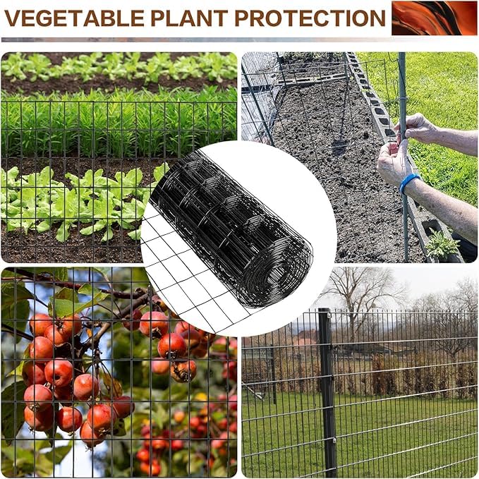 Tongmo 4 ft x 50 ft Black PVC Coated Welded Wire Fence, 16GA Garden Chicken Wire Fence Roll, Mesh Size 2" x 4" Hardware Cloth, Ideal for Yard Protection and Poultry Netting - color: Black, size: 4ft*50ft