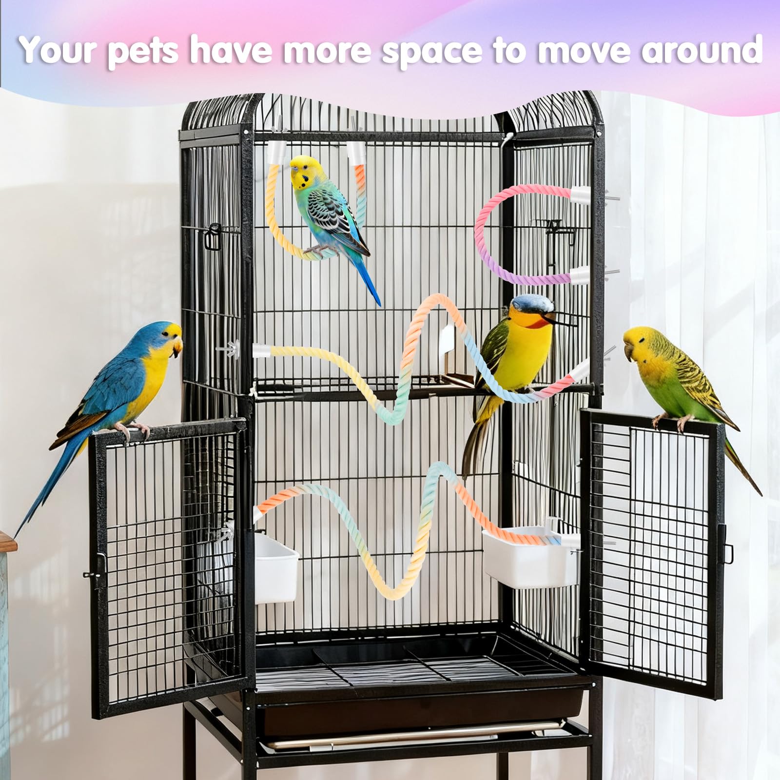4 Pcs Bendable Bird Perches, Cotton Climbing Rope Perches for Bird Cages | Bird Safe Cotton with Steel Core, For Parrots Parakeets Cockatiels Lovebirds, Easy to Install, Interactive Cage Accessories