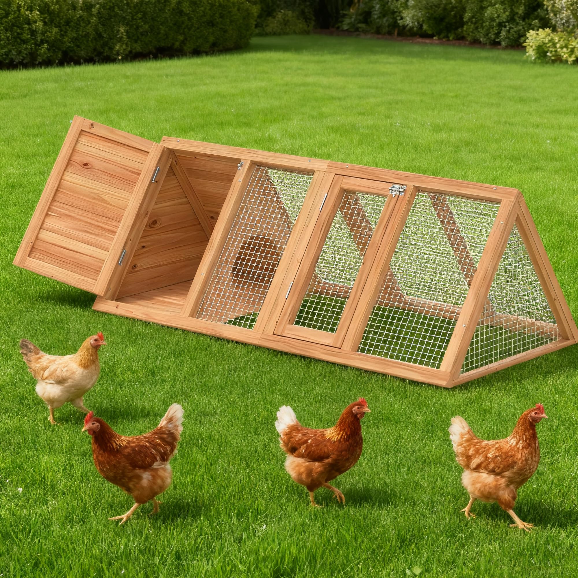 GOJOOASIS Wooden Chicken Coop Rabbit Hutch for 2 Hens, Wood | Quail Coop, A-Frame Design House, Outdoor Bunny Run Cage w/ Ventilating Wire Versatile for Guinea Pigs, Hamsters, Chickens - color: Wood